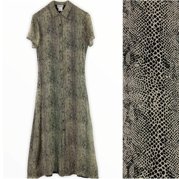 VINTAGE Silk Snake Print Shirt Dress Robbie Bee Size 10 - Picture 1 of 10